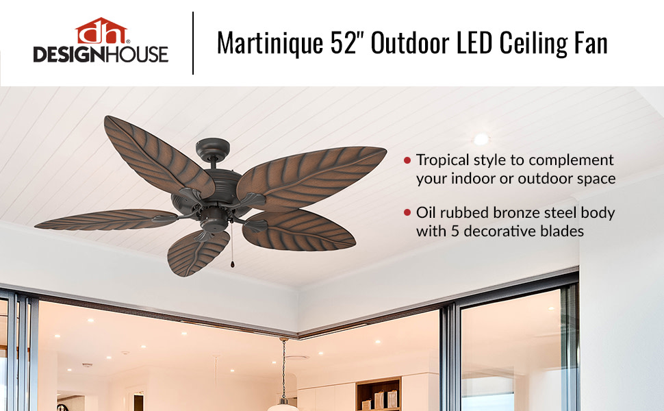 Design House 154104 Martinique 52-Inch Decorative Indoor/Outdoor Ceiling Fan with Leaf Blades, Oil Rubbed Bronze Design House 154104 Martinique 52-Inch Decorative Indoor/Outdoor Ceiling Fan with Leaf Blades, Oil Rubbed Bronze