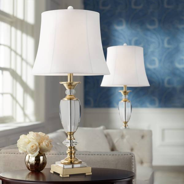 Vienna Full Spectrum Traditional Table Lamp 31 Tall Brass Gold Faceted  Clear Crystal White Flared Bell Fabric Shade for Bedroom Living Room
