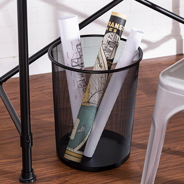 Honey Can Do 4.75 Gallon Trash Can, Round Mesh Metal Office