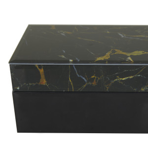 Litton Lane Rectangle Marble Box with Gold Handle (Set of 3), Black