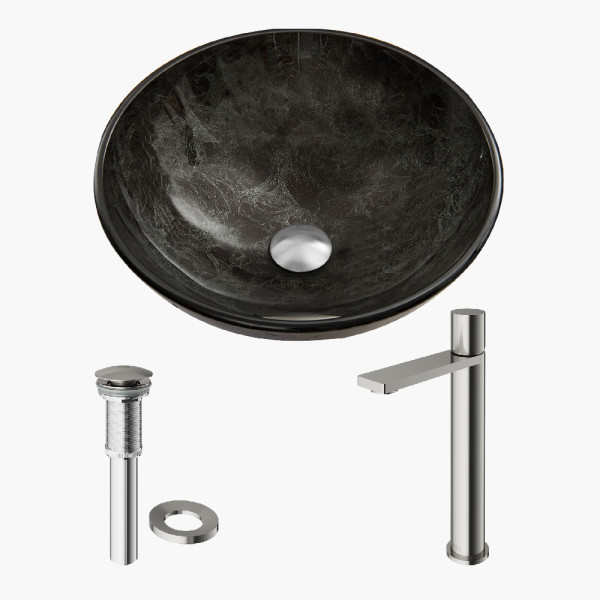 VIGO Giovanni Onyx Gray Glass 17 in. L x 17 in. W x 6 in. H VIGO Giovanni Onyx Gray Glass 17 in. L x 17 in. W x 6 in. H