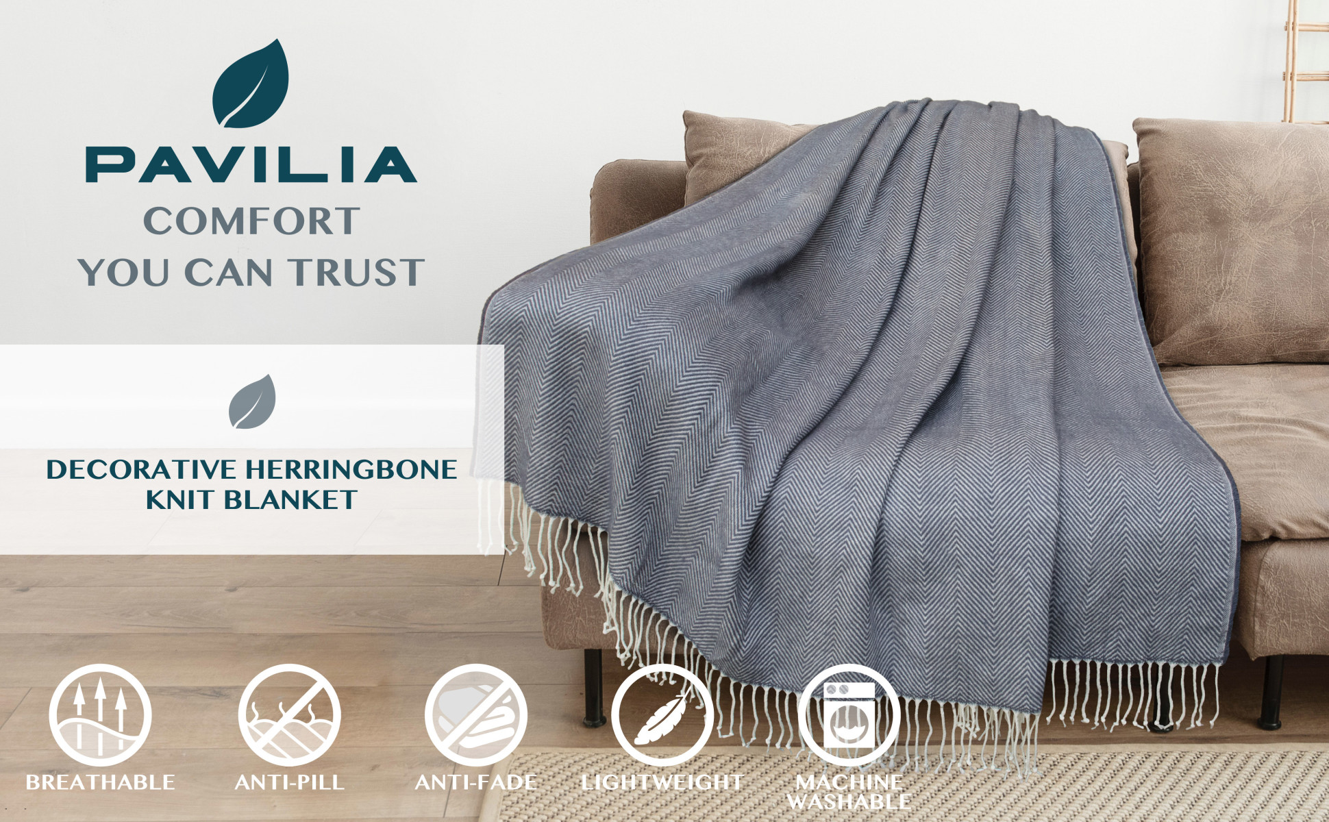 Dusty Blue Herringbone Knit Blanket Dusty Blue Herringbone Knit Blanket