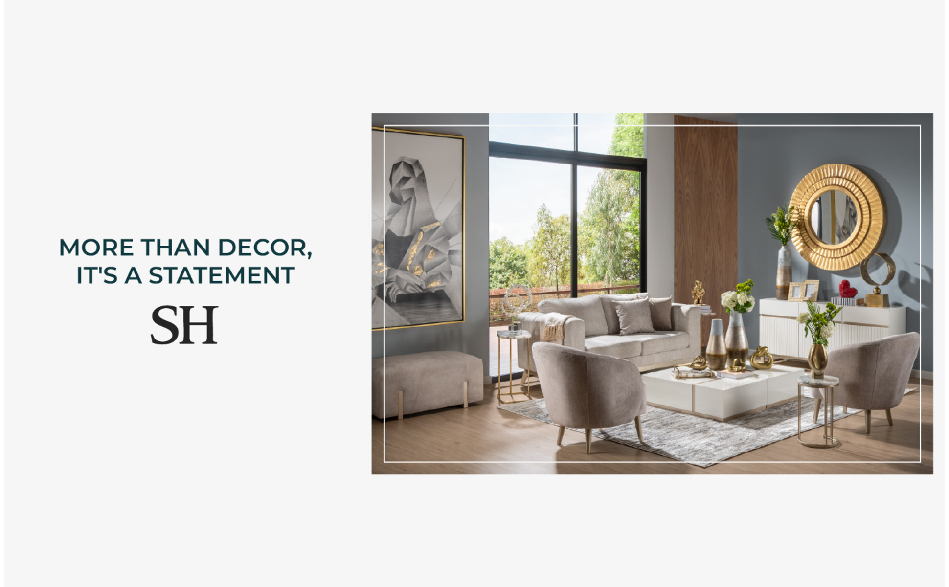 Modern living room with neutral tones, minimalist furniture, and cozy decor accents.