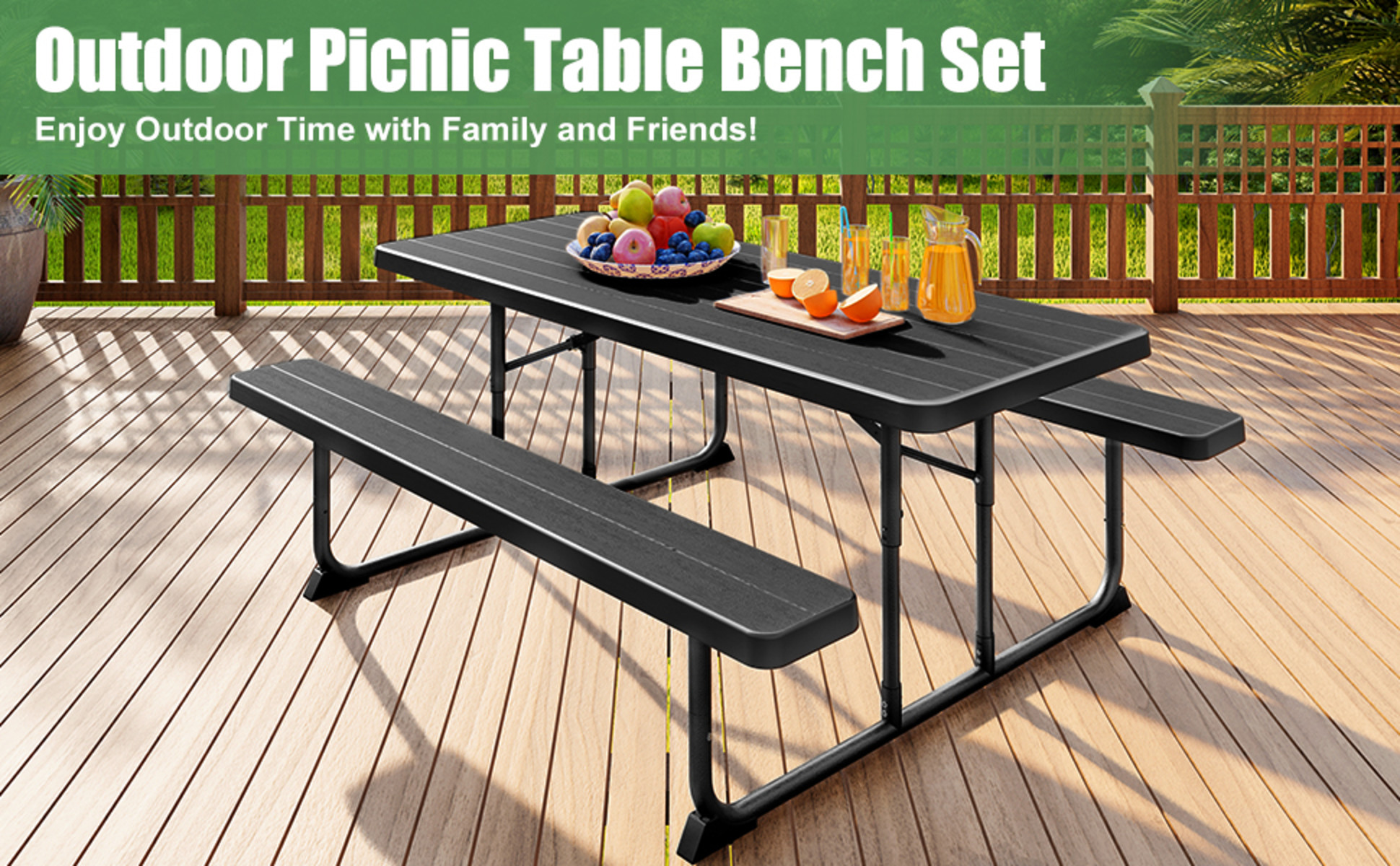 Fenbeli 6-Foot Outdoor Folding Picnic Table, Black - Walmart.com