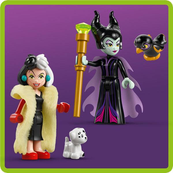Disney’s Maleficent, Cruella De Vil and 2 animal characters.
