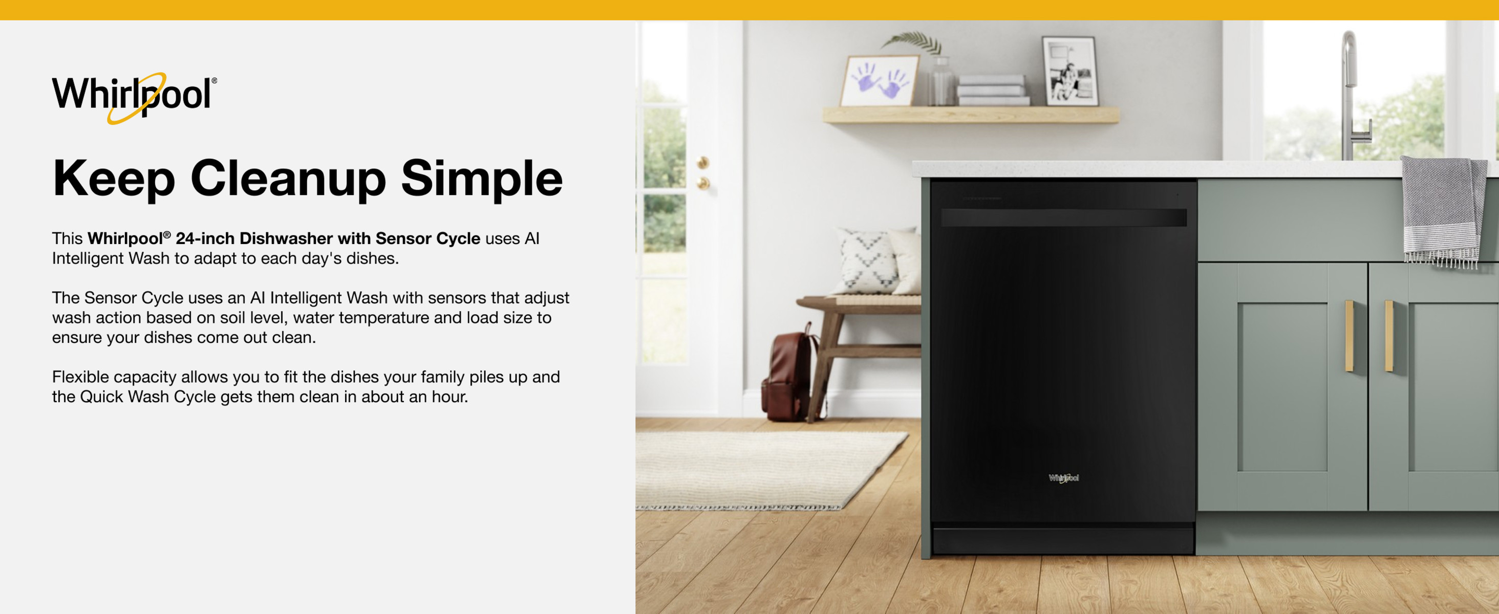 Whirlpool 24 in. Black Top Control Built-In Tall Tub Dishwasher