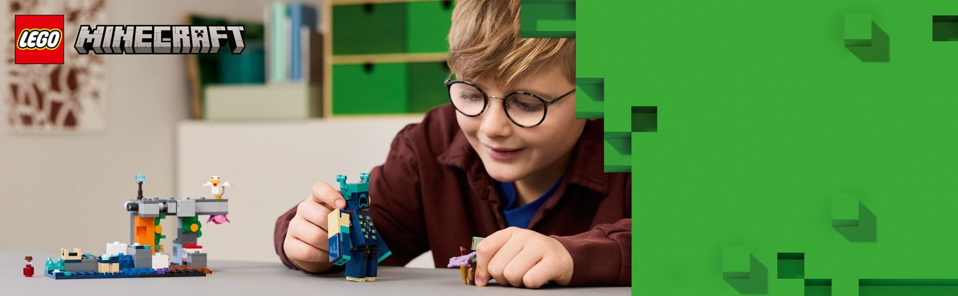 Explosive, hands-on gaming action for Minecraft players as they mine diamonds and battle the large Warden.