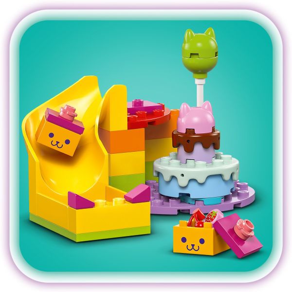There’s a cake for Gabby and gifts delivered down the slide.