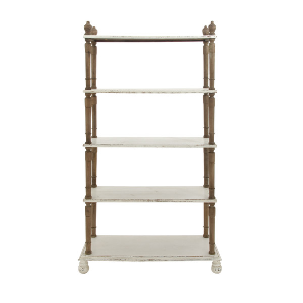 Adella White Wood Distressed Open 5 Shelf Shelving Unit with