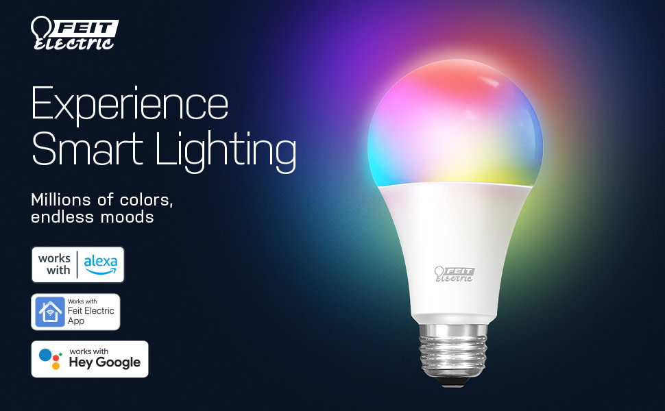 Feit Electric A21 Smart Wi-Fi LED Bulb lets you light smarter not harder with the latest in LED smart technology and millions of colors for endless moods.