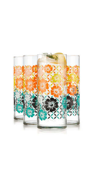 Libbey Vintage Flower Power Cooler Glasses, 16oz, Set of 4