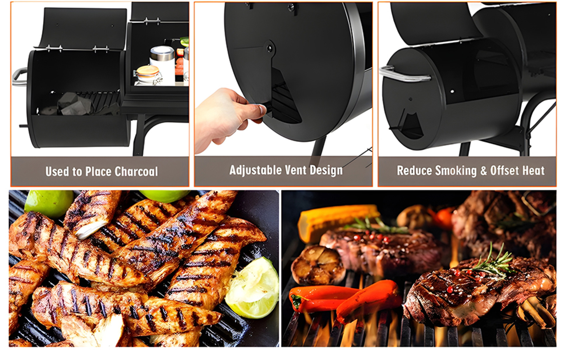 AKIUDEX Portable BBQ Charcoal Grill & Barbecue Tailgate with Offset Smoker for Outdoor Cooking, Patio, Backyard - Black - Walmart.com a0338fabe3775896f0850ae16f79d21f