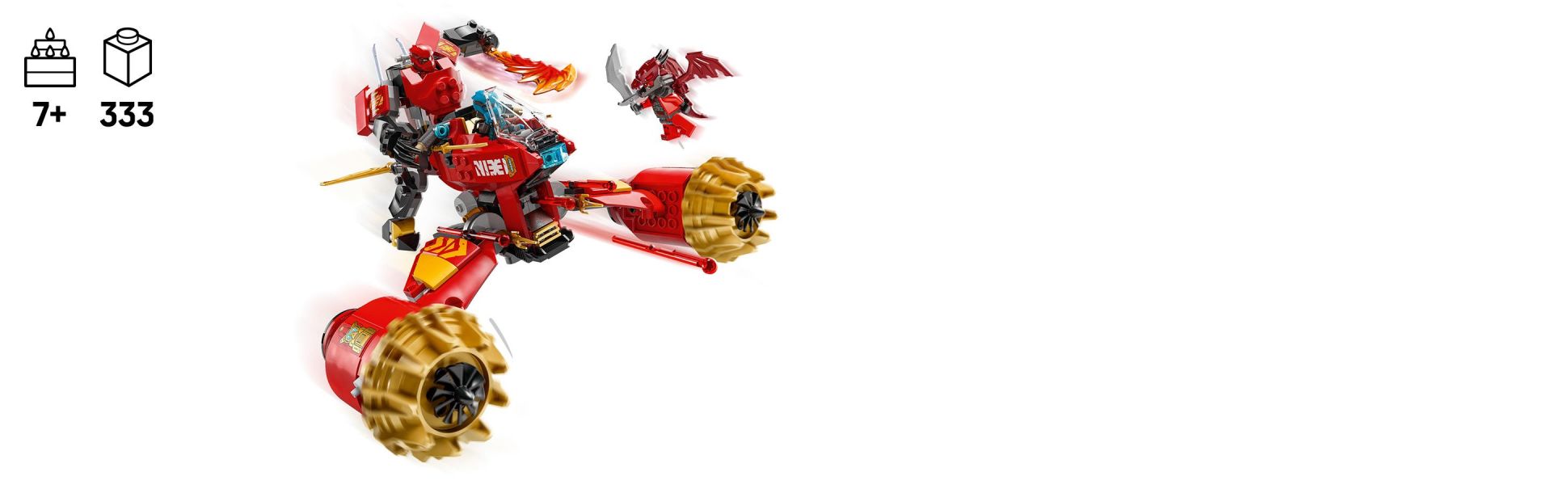 Kids assemble Kai’s Mech Storm Rider and recreate action from season 3 of the NINJAGO Dragons Rising TV show.