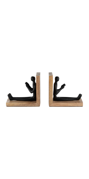Wood, S/2 6" Man Reading Bookends, Brown/black