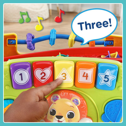 Kid pushes the number 3 button on the side panel. Wagon says: Three!