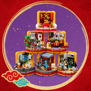 LEGO Lunar New Year Traditions 80108 Building Kit; Gift Toy for Kids Aged 8  and Up; Building Set Featuring 6 Festive Scenes and 12 Minifigures,  Including The God of Wealth (1,066 Pieces) 