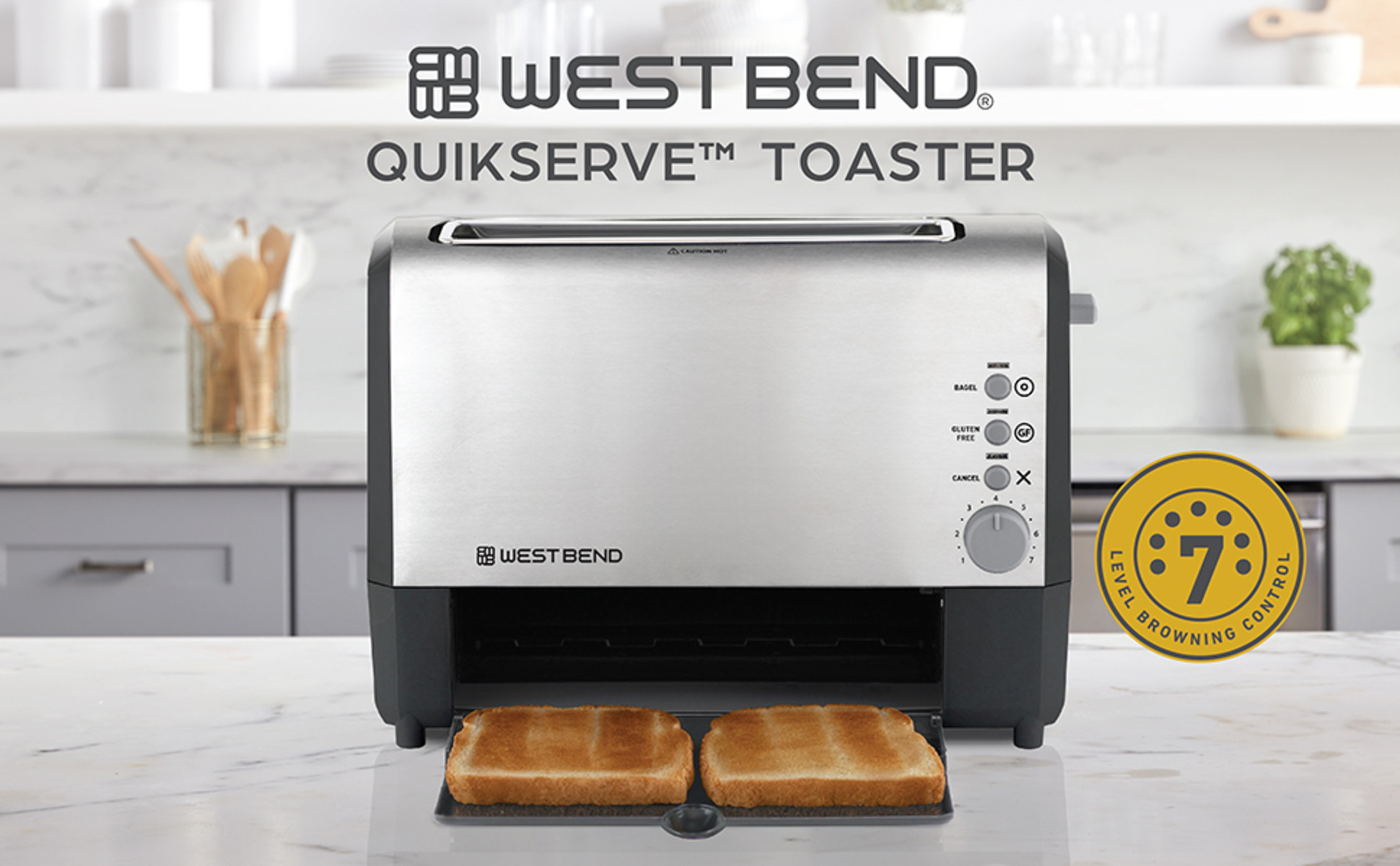 WEST. ② West Bend QuikServe Compact 2-Slice Toaster with Extra Wide