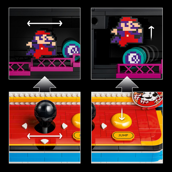 Move Jumpman with the joystick and press the button to make him leap.