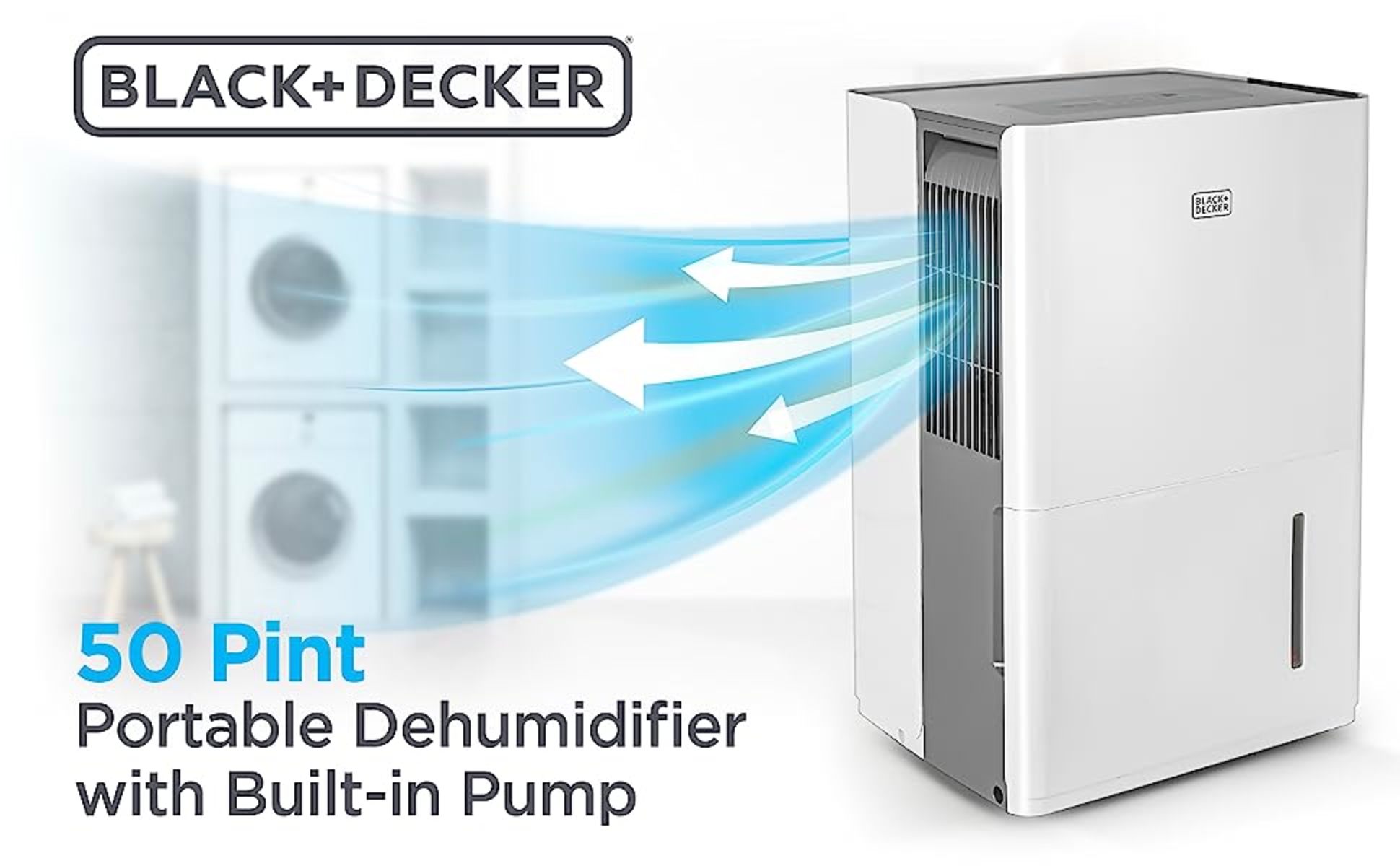 BLACK+DECKER 50-Pint 2-Speed Dehumidifier with Built-In Pump