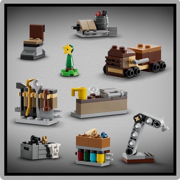 Create Babu Frik’s workshop, a Jawa vehicle and a Christmas tree.