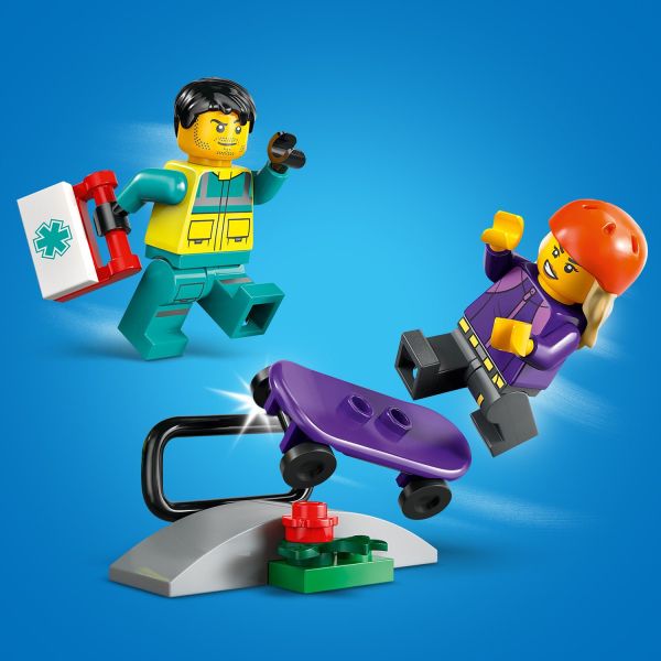 Features paramedic and skater minifigures and a skate ramp.