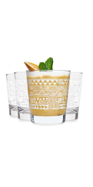 Libbey Tiki Kahiko Rocks Glass, White, 13-ounce, Set of 4