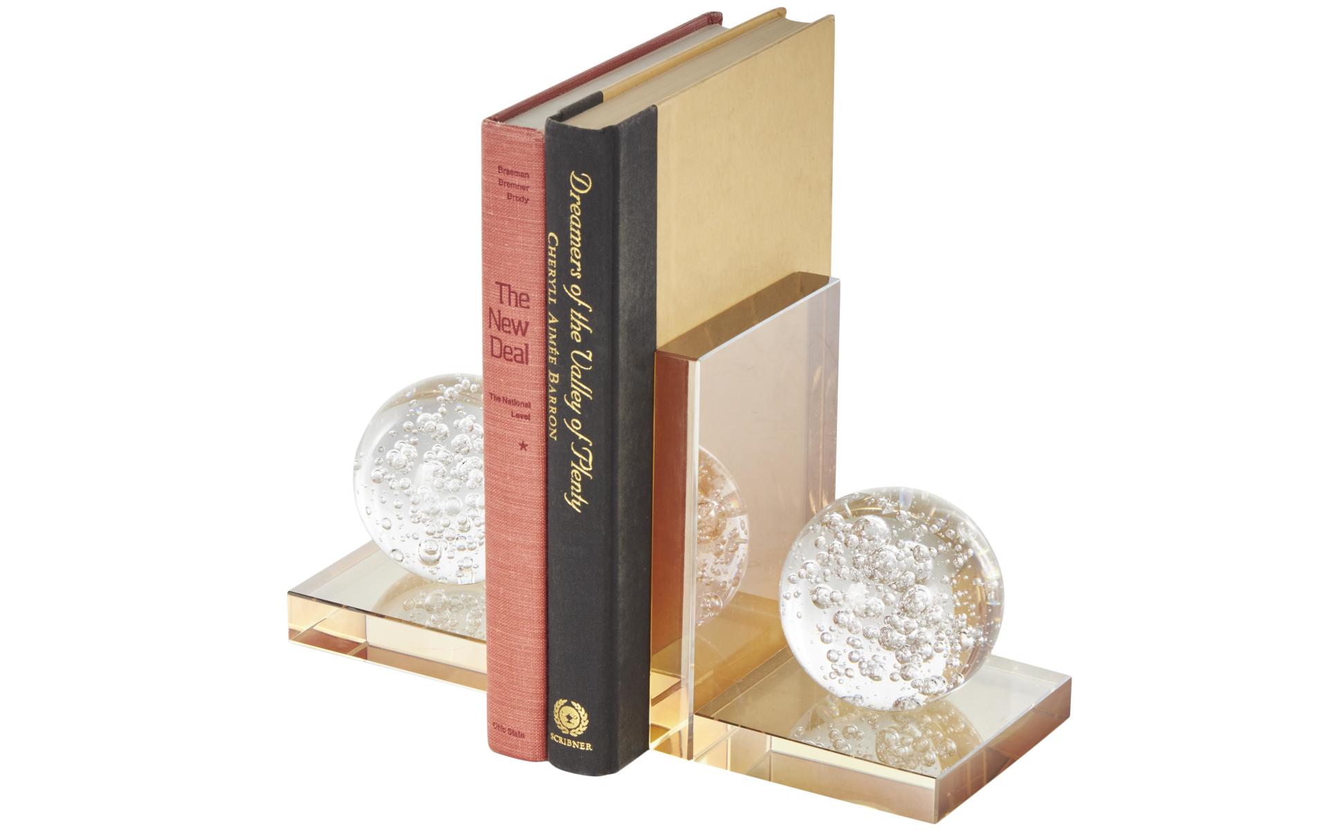 Litton Lane Gold Glass Geometric Bookends with Clear Orbs