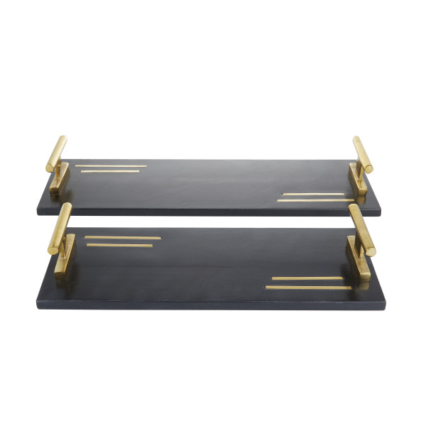 Litton Lane Brass Aluminum Nesting Decorative Tray with Gold Handles (Set  of 2) 043819 - The Home Depot