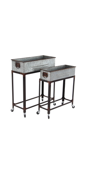 Studio 350 Large Rectangular Galvanized Steel Cart Planters Studio 350 Large Rectangular Galvanized Steel Cart Planters