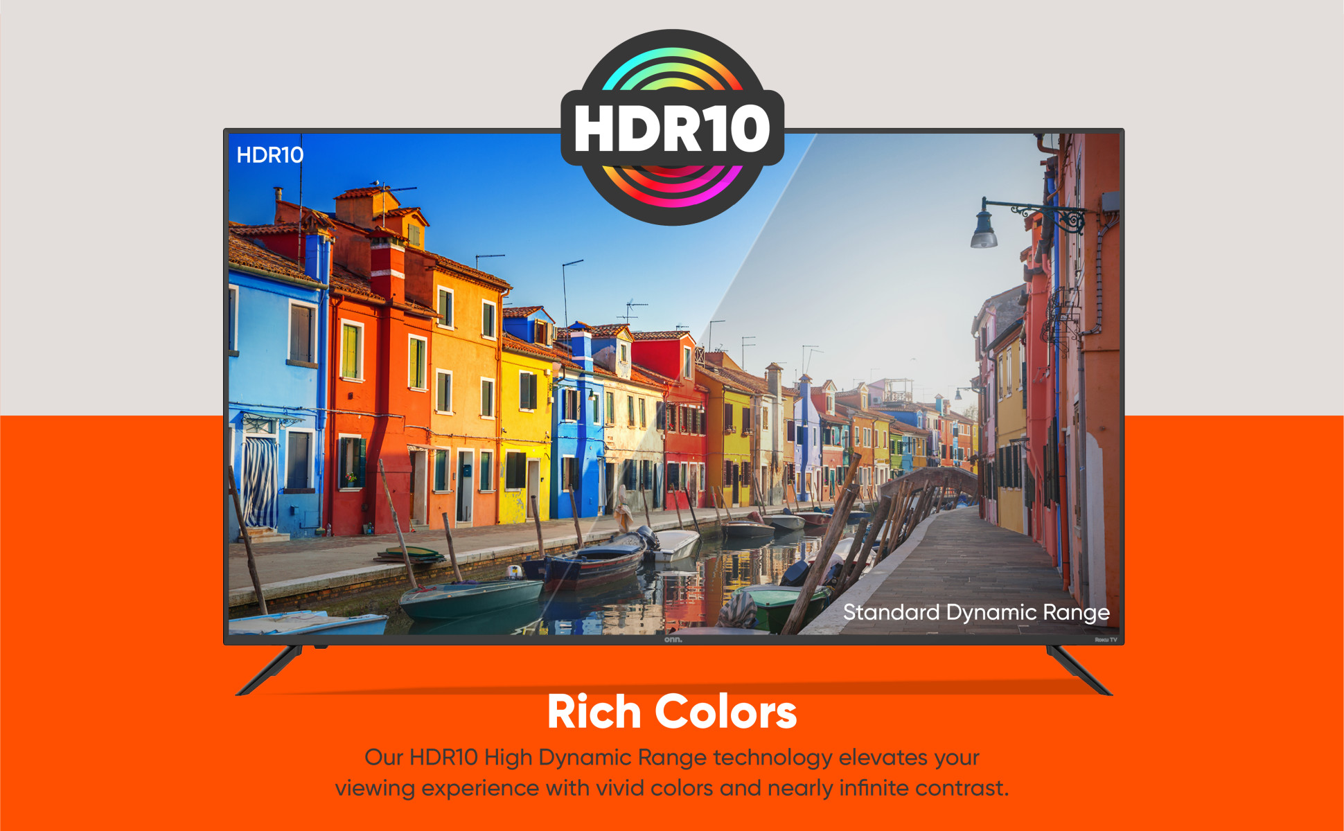onn. 65” Class 4K UHD (2160P) LED Roku Smart TV HDR (100012587) 