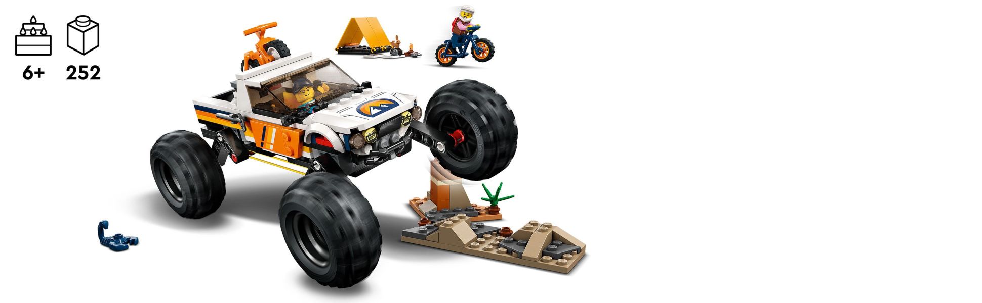 Style LEGO City 4x4 Car Minifigures, Bikes, - for Vehicle 60387 Toy 2 Ages Including Off-Roader Working Mountain Toy 6+ with Kids Camping Adventures Monster Truck Building and Set Suspension