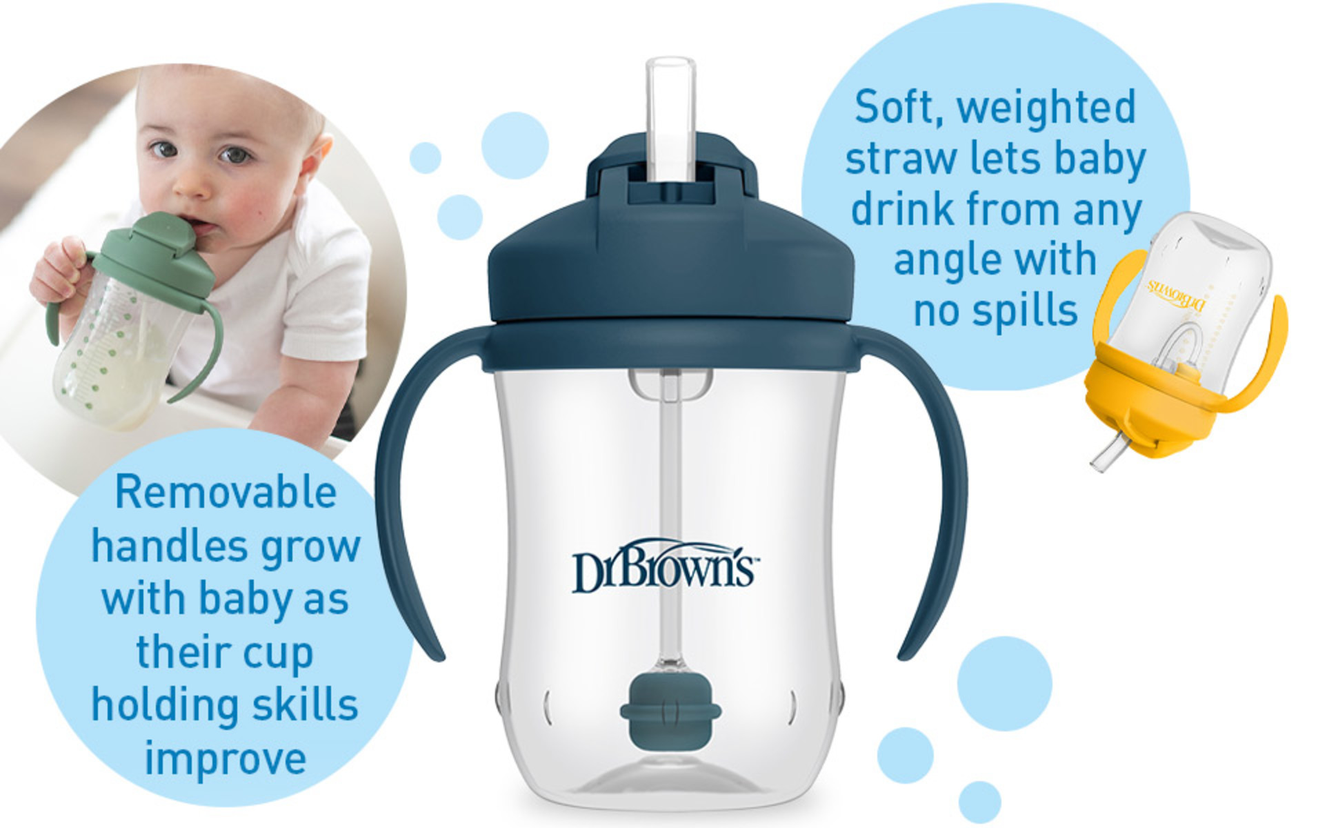 Dr. Brown's Milestones Baby's First Straw Cup, Training Cup with Weighted  Straw, 9oz/270ml, Dark Blue, 6m+ 