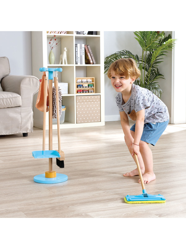 Hape: Clean Up Broom Set - 6pc, Yellow & Blue, Wooden Cleaning Toy