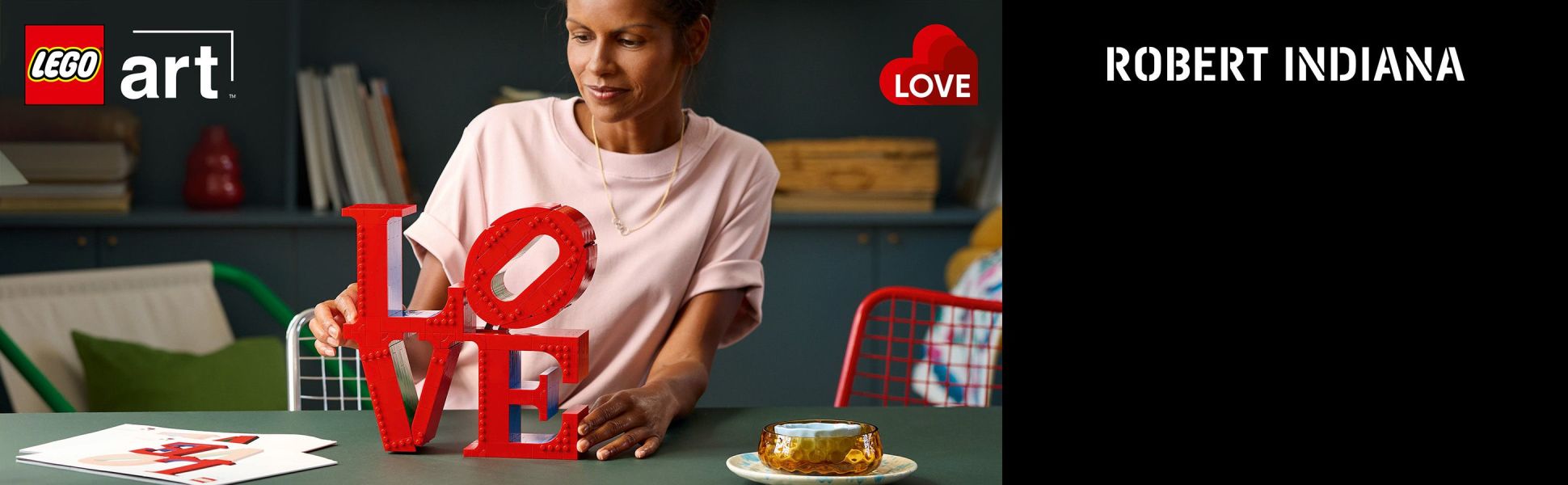 Create a small brick-built version of Robert Indiana’s famous LOVE sculpture with this LEGO Art building set for adults.