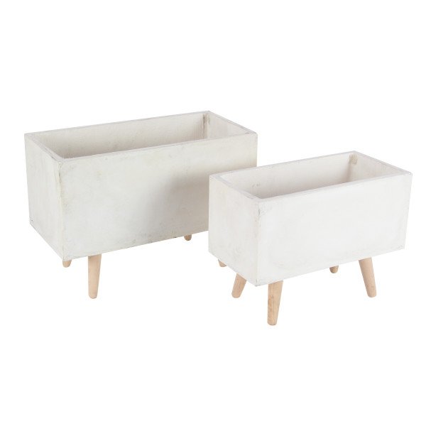 DecMode Fiber Clay Contemporary Planter, White, Set of 3 DecMode Fiber Clay Contemporary Planter, White, Set of 3