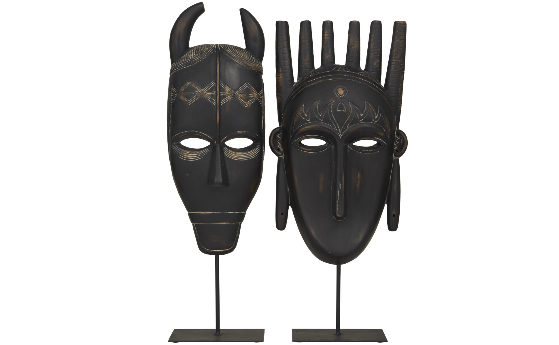 Litton Lane Black Polystone Handmade Carved Mask Sculpture (Set of