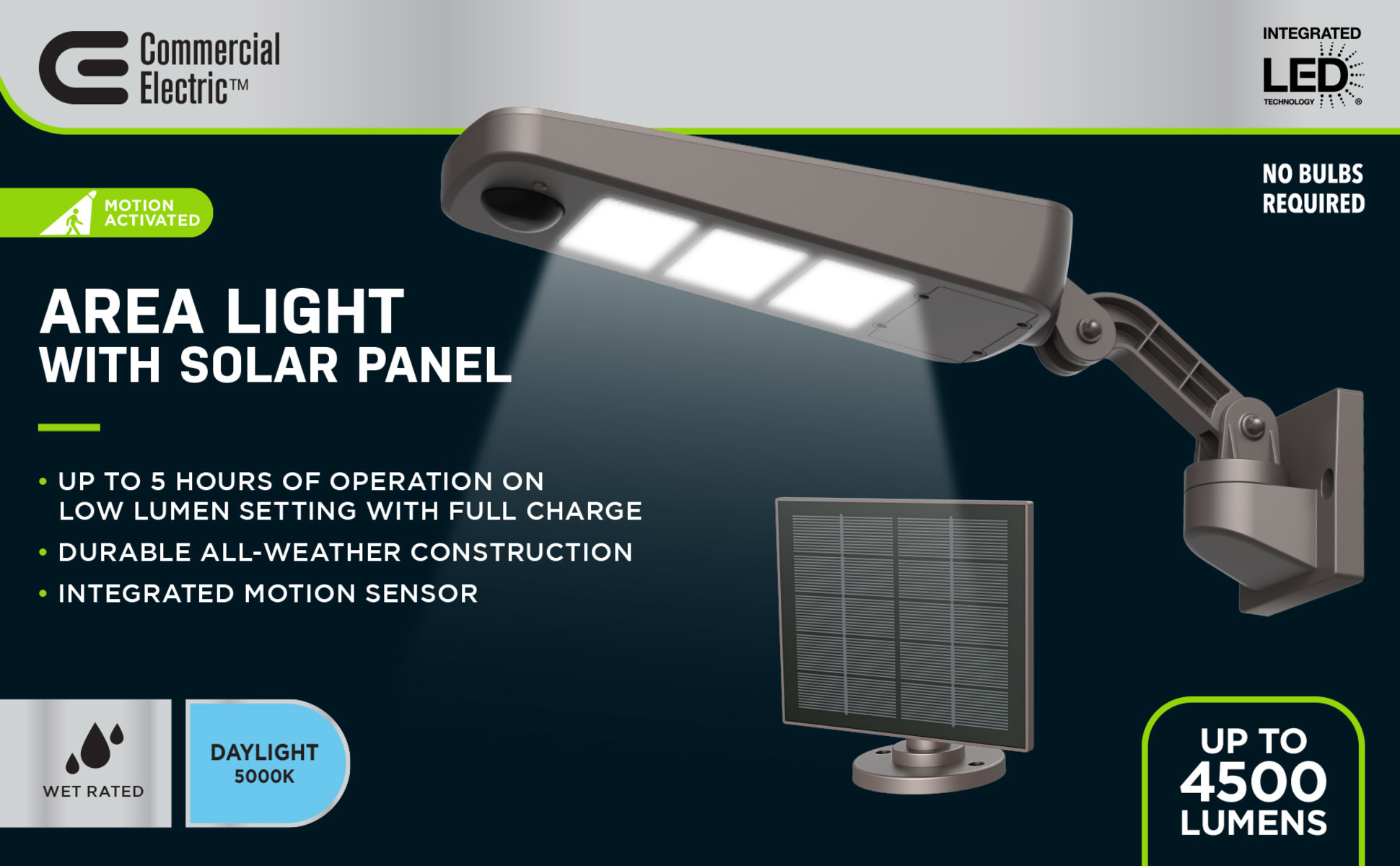 Commercial Electric Solar Powered 4500 Lumens Bronze Motion