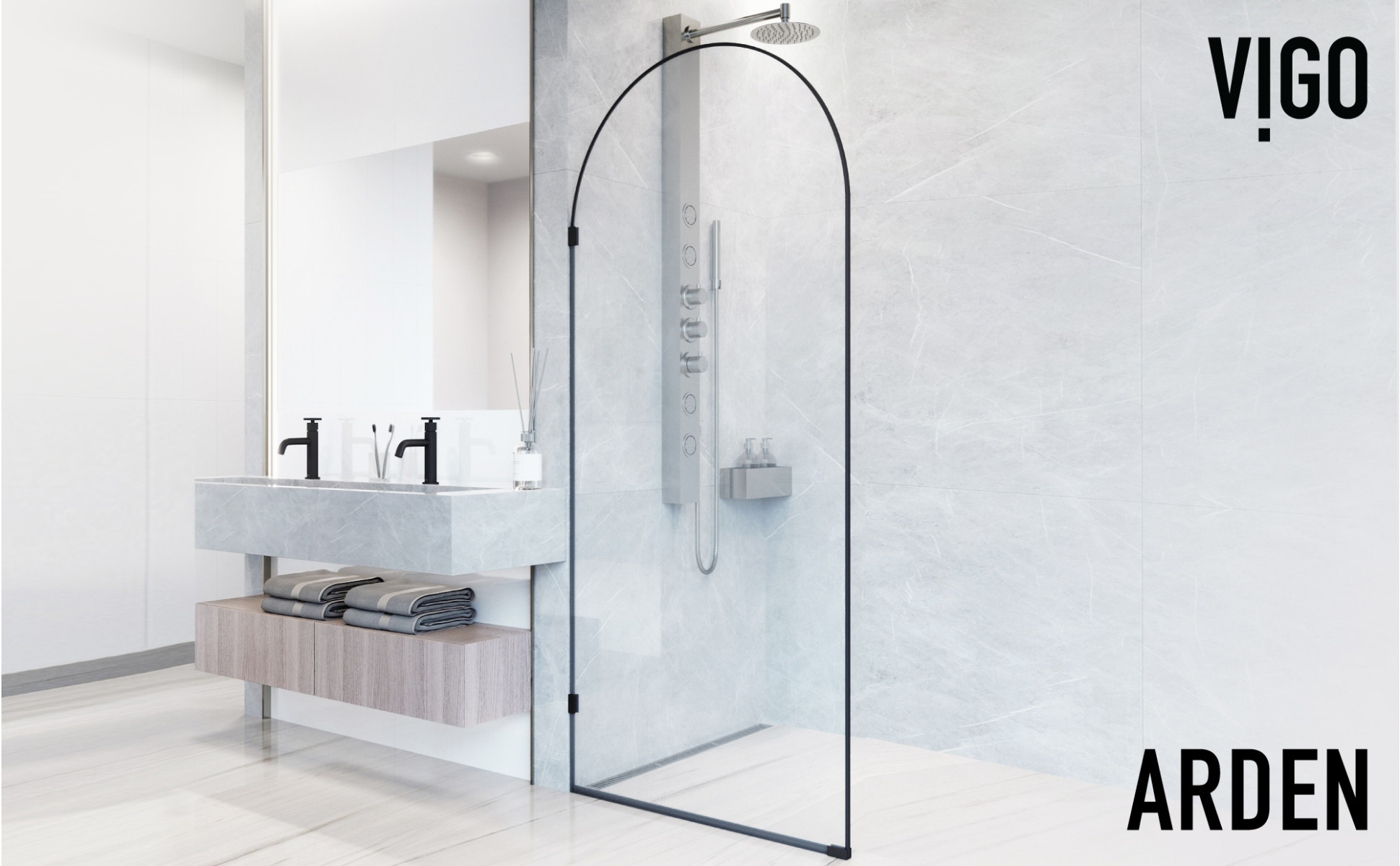 ROSWELL Aranaz 34 in. W x 78 in. H Fixed Single Panel Framed Shower Door in Matte Black with Clear Glass