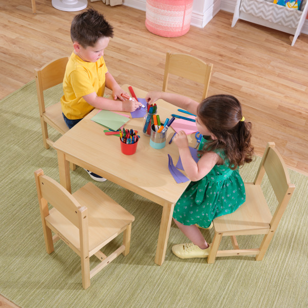 KidKraft Wooden Farmhouse Table & 4 Chairs Set, Children's Furniture for  Arts and Activity – Natural, Gift for Ages 3-8