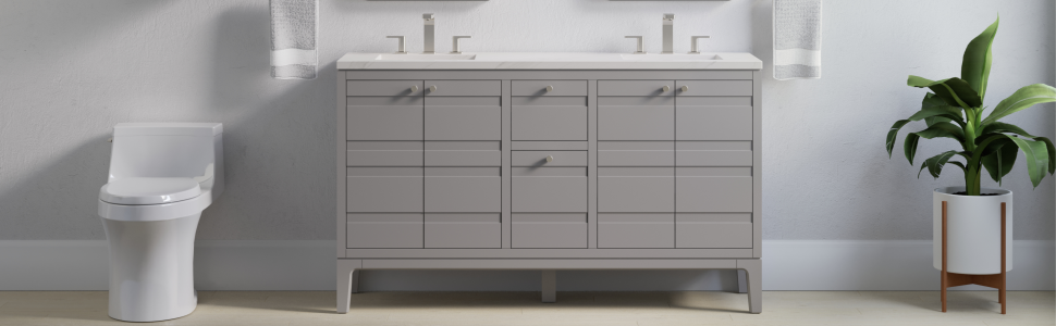 KOHLER Helst 24 in. W x 18 in. D x 36 in. H Single Sink Freestanding Bath Vanity in Mohair Grey with Quartz Top