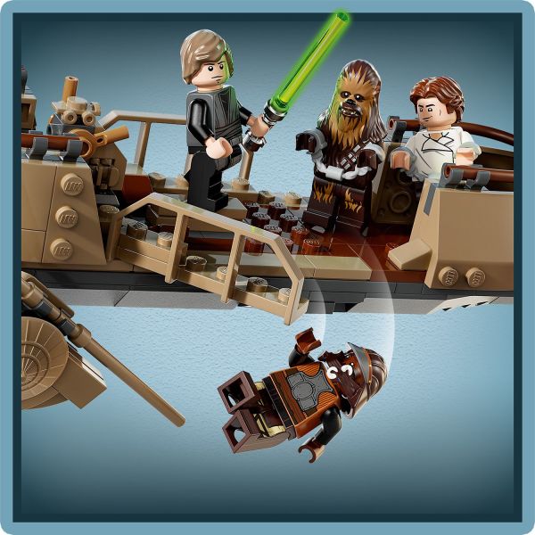 Replay Lando Calrissian nearly falling off the skiff.