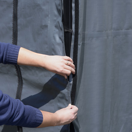 Securing the doors of the enclosure kit.