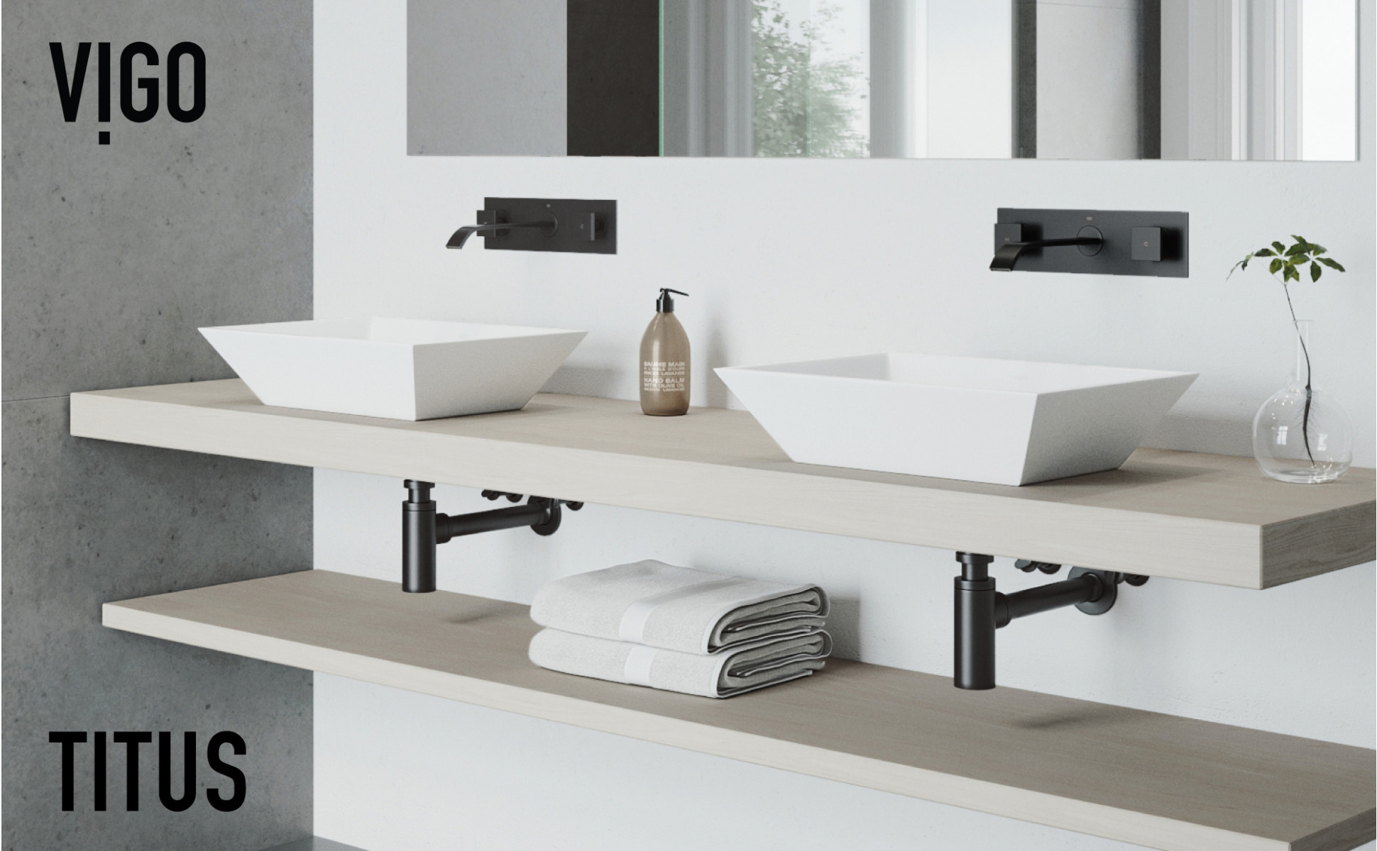 VIGO Titus Two Handle Wall Mount Bathroom Faucet in Matte