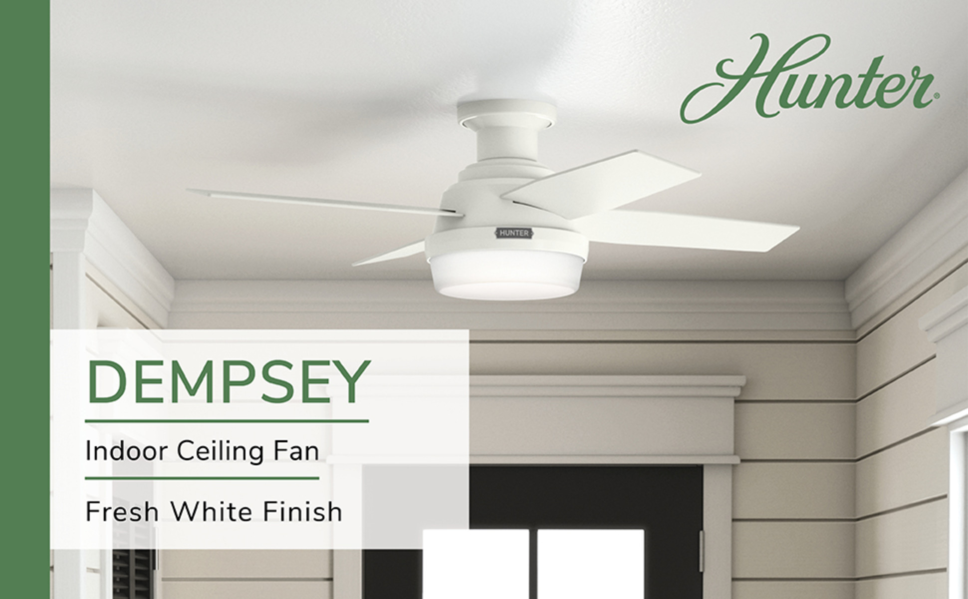 Dempsey 44 in. Low Profile LED Indoor Fresh White Ceiling Fan with Universal Remote