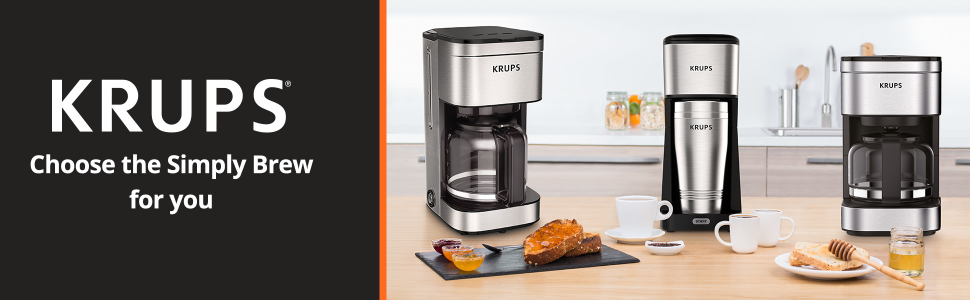 Krups Simply Brew Stainless Steel Drip Coffee Maker 10 Cup 900 Watts  Digital Control, Coffee Filter, Drip Free, Dishwasher Safe Pot Silver and  Black
