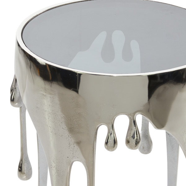 Deco 79 Aluminum Drip Accent Table Melting - Black w/ Shaded Glass (Uneven  Top)