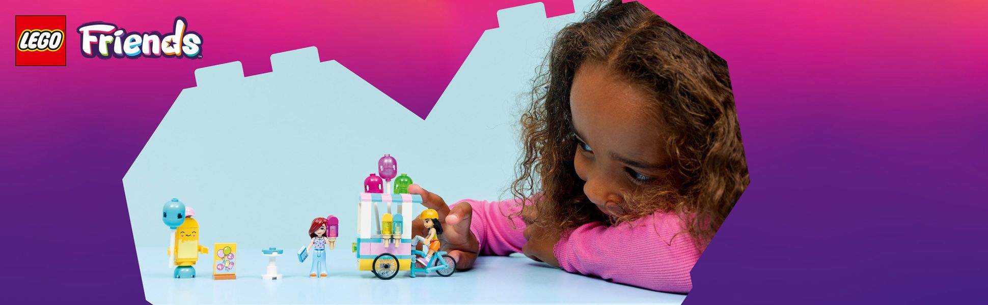 This fun kids’ playset for girls and boys comes with a bike, a table, a cash register and accessories plus 2 minidolls and a cute ice pop mascot.