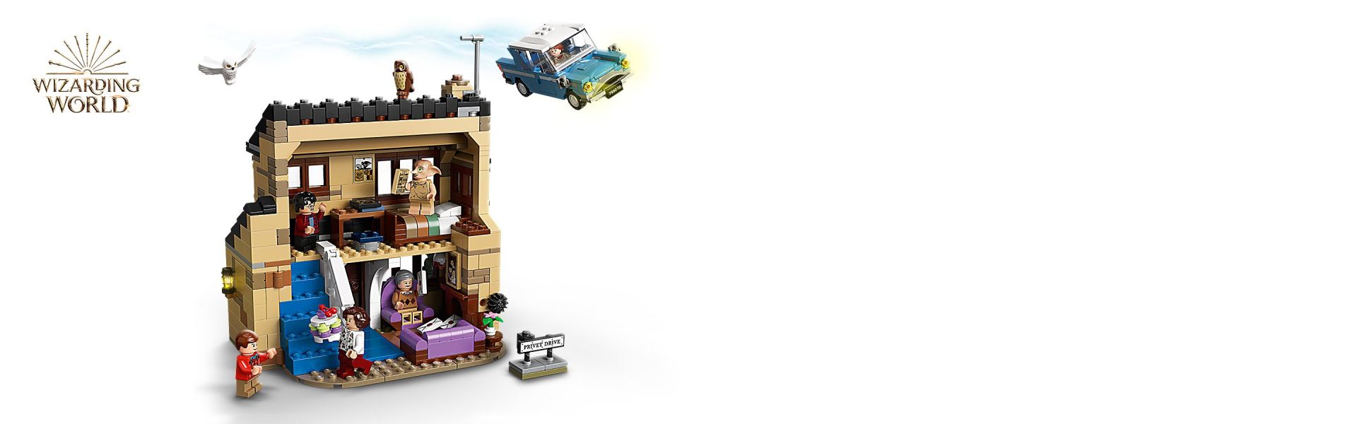 With a variety of rooms, fun characters and a flying car, kids will be spellbound by the endless play possibilities!
