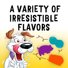 A variety of irresistible flavors like bacon peanut butter hickory smoke pizza cheese and beef