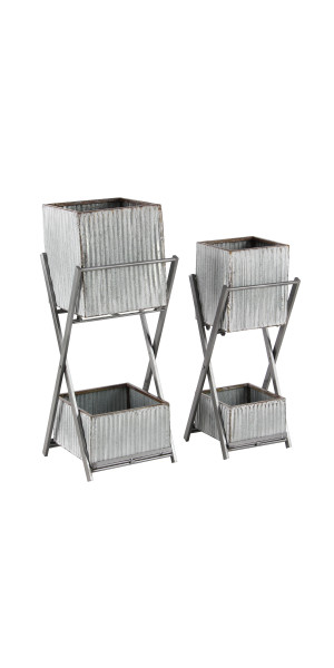 Studio 350 Large Rectangular Galvanized Steel Cart Planters Studio 350 Large Rectangular Galvanized Steel Cart Planters